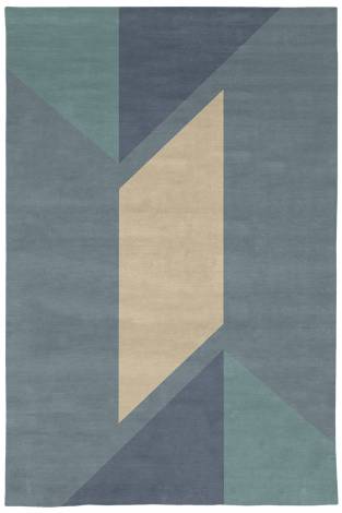 Judy Ross Hand-Knotted Custom Wool Hollywood Rug dusty blue/parchment/slate/turquoise